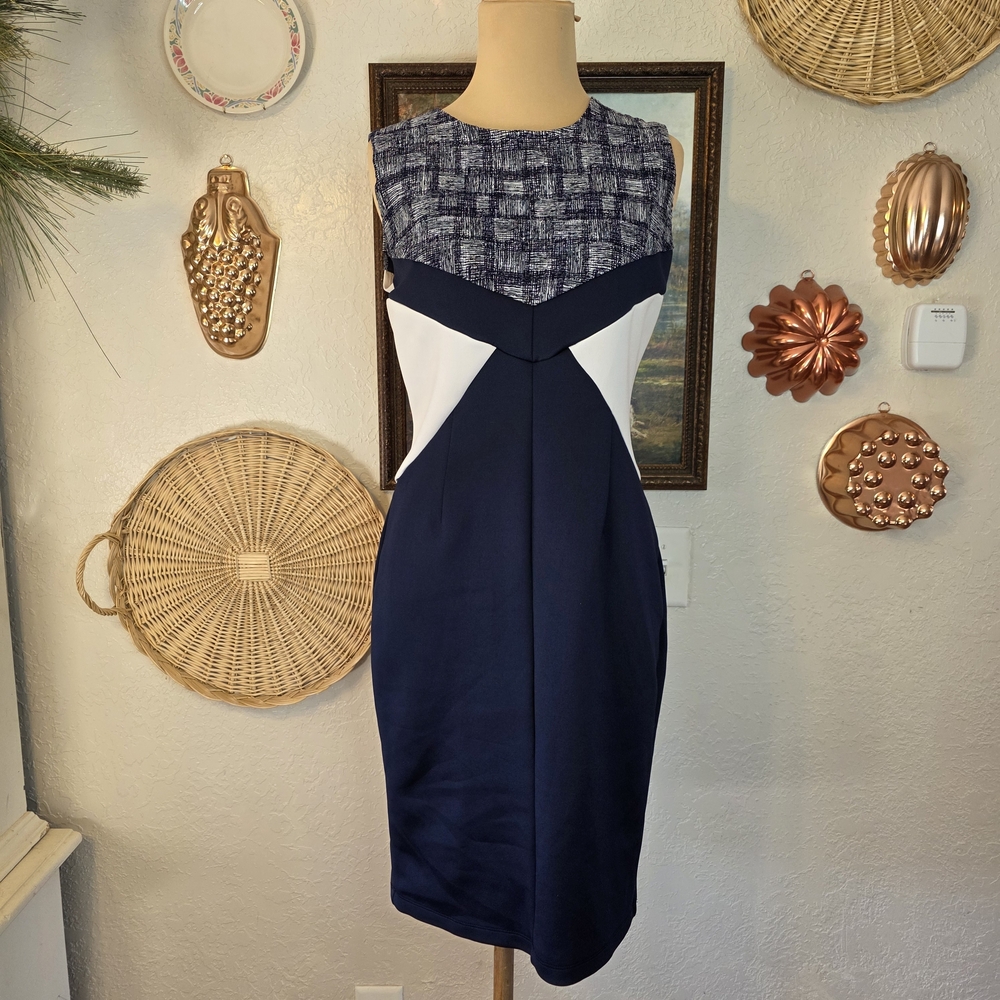 En Focus Studio Navy Colorblock Sleeveless Sheath Dress Office Siren